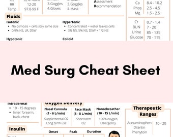 Med Surg Cheat Sheet | Nursing School | Clinical | Study Guide