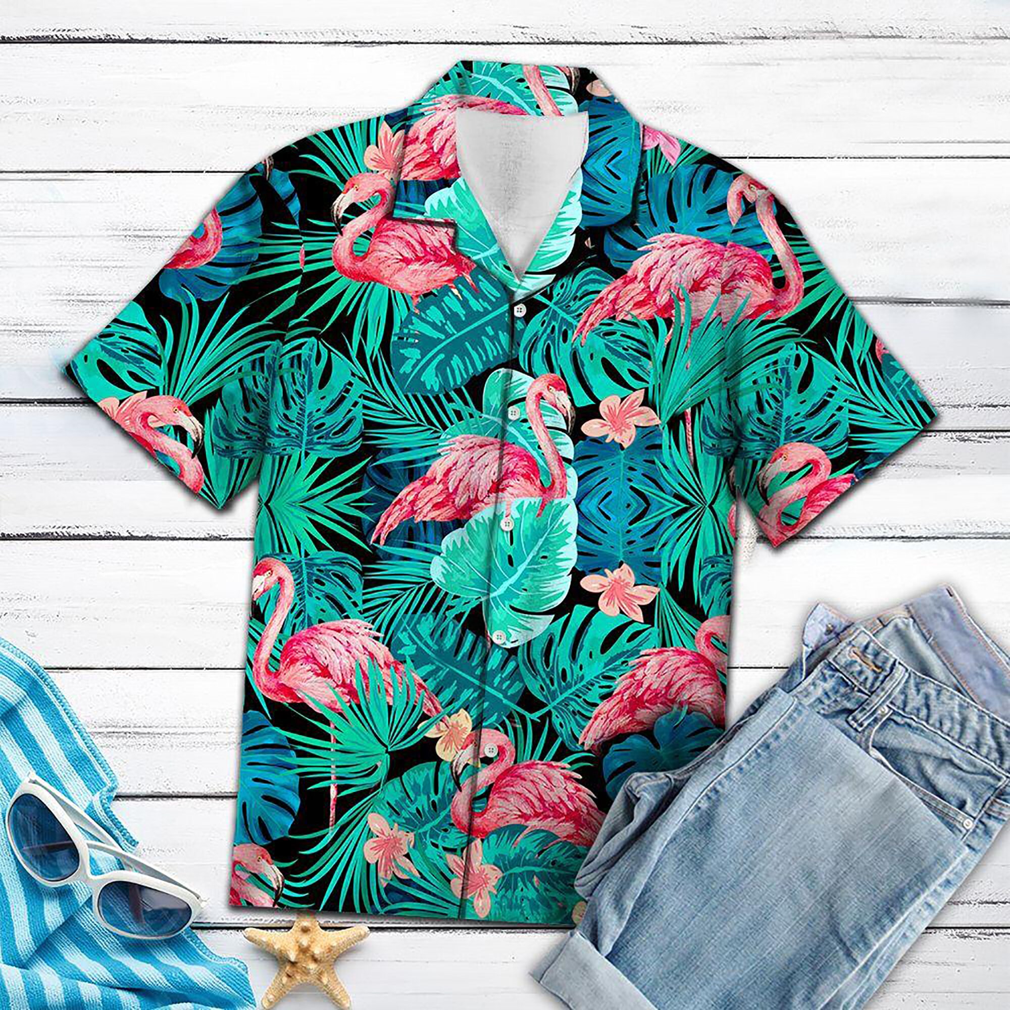 Flamingo tropical Hawaiian Shirt Flamingo Beach Shirt Bird | Etsy