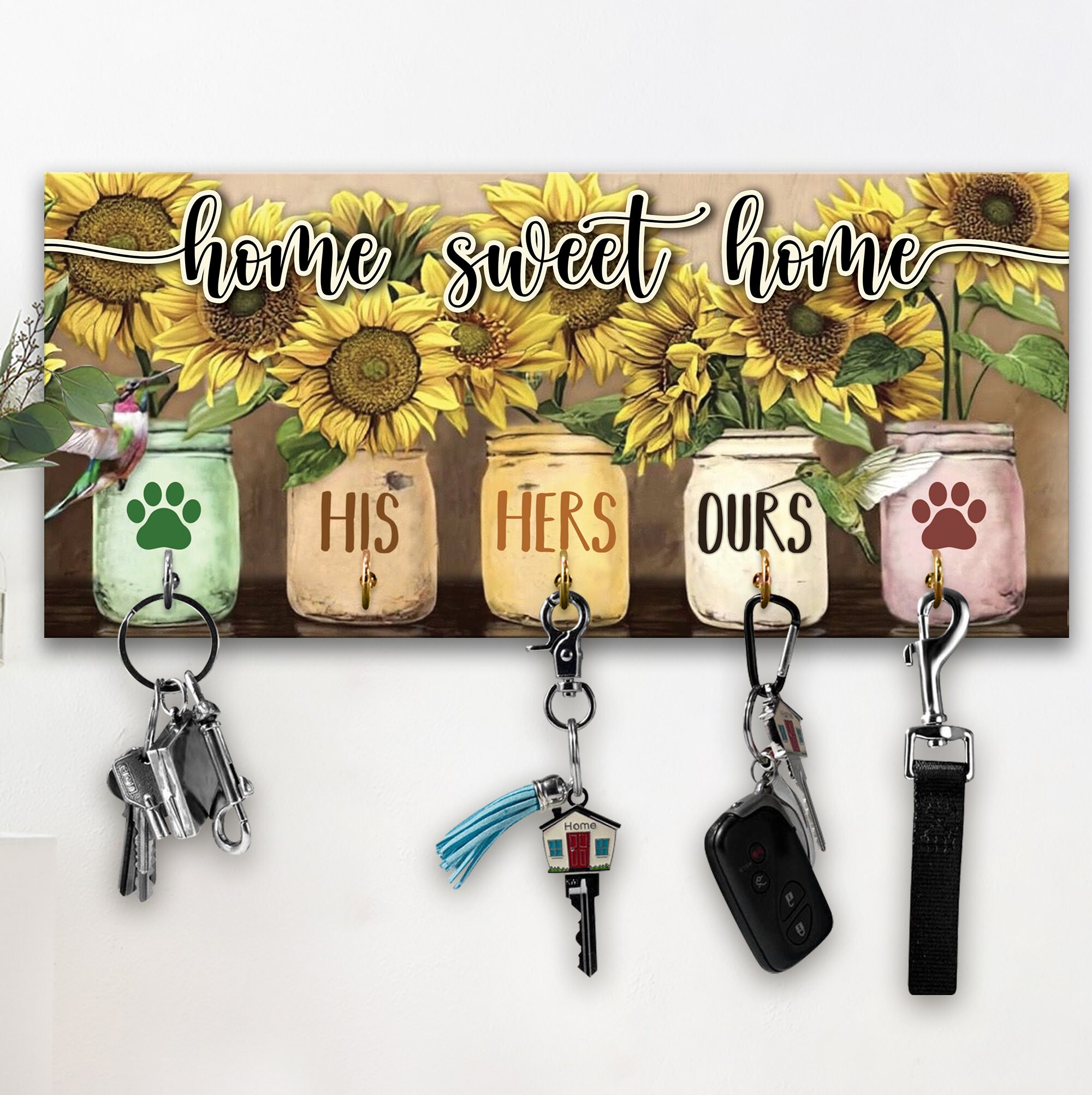 Personalized Key Holder for Wall Home Sweet Home Sunflower Etsy