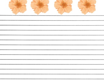 Big Orange Flower Lined Stationary-Orange Floral Lined Stationary-Digital Download-PDF Instant Download