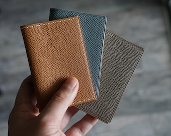 Epsom Leather Card Holder Wallet, Handmade epsom minimalist wallet, leather slim wallet, 2 pocket compact bifold wallet