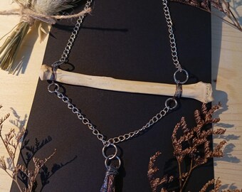 Fox bone and titanium quartz necklace