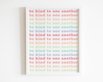 Printable Wall Decor Art Digital Download, Pastel Rainbow Decor, Minimalist Print Poster, Inspirational Bible Verse | Be Kind To One Another