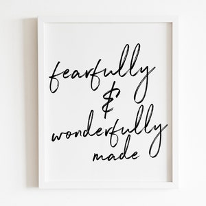 Printable Wall Decor Art Digital Download, Minimalist Print Poster, Bible Verse Wall Art, Psalm 139 | Fearfully And Wonderfully Made