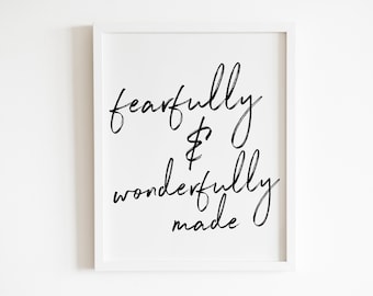 Printable Wall Decor Art Digital Download, Minimalist Print Poster, Bible Verse Wall Art, Psalm 139 | Fearfully And Wonderfully Made