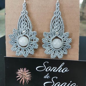 Handmade micro macrame earrings – Lightweight bohemian jewelry with natural stone – Portugal