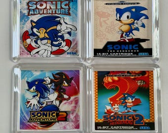 Coasters 4 x Retro Sega Sonic The Hedgehog Video Game Front and Back cover Drinks Coasters