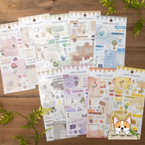 1 feuille | Vague mentale | LIBRE COLLAGE Stickers Papier calque | rose - ivoire - bleu - gris - vert - marron - violet - terre cuite - jaune
