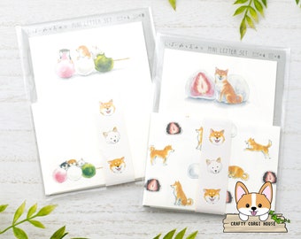 8 sheet 4 envelope set | Active - Shiba Inu Snack Series Mini Letter Set | 3 Color Dango - Strawberry Daifuku