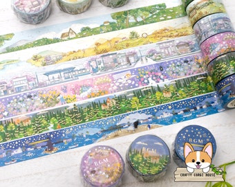 1 or 2 pc set | 20mm | BGM - Little World Collection Foil Washi Tape ROLL | Farm - Countryside - Seaside - Firefly Garden -  Forest - Harbor