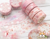1 - 2 - 4 pc set 15mm Cherry Blossom Washi Tape ROLL or SAMPLE Sakura Petals - Snow Sakura - Sakura Flowers - Ephemeral Sakura BGM