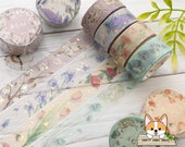 1 or 4 pc set 15mm Garden Flowers Washi Tape ROLL or SAMPLE Lavender - Tulip - Eucalyptus - Magnolia Floral Washi BGM