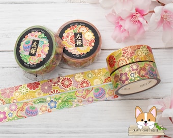 1 or 2 pc set | 15mm | World Craft | Floral Kimono YUZEN Foil Washi Tape | Chrysanthemum - Shochikubai (Pine, Bamboo, Plum Trees)