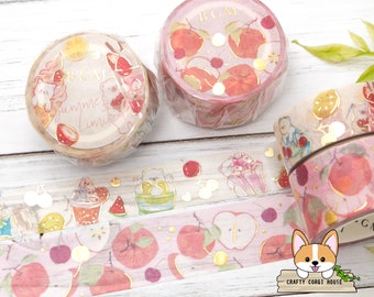 1 or 2 pc set | 15mm or 20mm | BGM - Gold Foil Stamping Desserts Foodie Washi Tape ROLL | Summer Limited Animal Sweets - Twinkle Apples