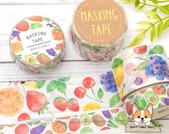 1 roll | 15mm or 30mm | World Craft | Produce Watercolor Washi Tape | Vegetables - Fruits