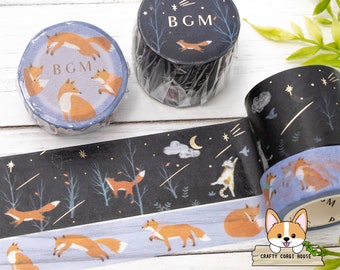 1 or 2 pc set | 15mm or 30mm | BGM - Gold Foil Stamping Forest Animals Washi Tape ROLL | Starry Night - Fox