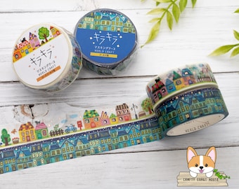 1 or 2 pc set | 15mm | World Craft | Town KIRAKIRA Foil Washi Tape | Daylight - Night