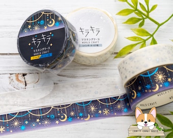 1 rolka | 15 mm | World Craft | Taśma washi KIRAKIRA z folii Starry Night | Crescent - Stardust