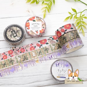 1 roll | 15mm | World Craft | Sparrow Bird YUZEN & KIRAKIRA Foil Washi Tape | Wisteria - Bamboo - Camellia