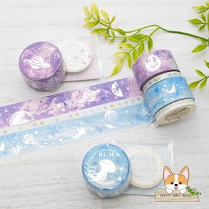 1 rollo / 5 mm o 20 mm / BGM / NATURE POETRY Cinta washi de aluminio / Mar - Concha - Galaxia - Planeta
