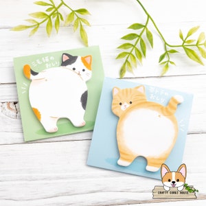 30 sheets | Mind Wave | POMPON HIP Cat Stand Sticky Notes Memo Pad | Ginger Tabby Cat - Calico Cat