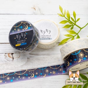 1 roll | 15mm | World Craft | Starry Night KIRAKIRA Foil Washi Tape | Crescent - Stardust