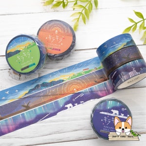 1 roll | 15mm | World Craft | Landscape KIRAKIRA Foil Washi Tape | Sunrise - Sunset - Starry Sky