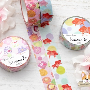 1 rotolo / 15 mm / Kamiiso KIMONO / Nastro Washi verticale serie YUU / Wagashi (dolci tradizionali giapponesi) - Pesce rosso