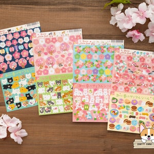 May include: Six sheets of colorful stickers featuring various designs, including cherry blossoms, animals, and Japanese sweets. The stickers are labeled "3way Circle Seal" and "3way 春のサークルシール".