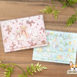 8 feuilles 4 enveloppes | Épingle à linge x Miki Takei | Mini jeu de lettres printemps | Lapin et ours en peluche - oiseau et fleur