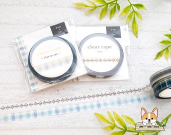 1 roll | 7mm | Mind Wave | Gold Foil Clear Matte PET Tape | Line Chain - Blue Tartan