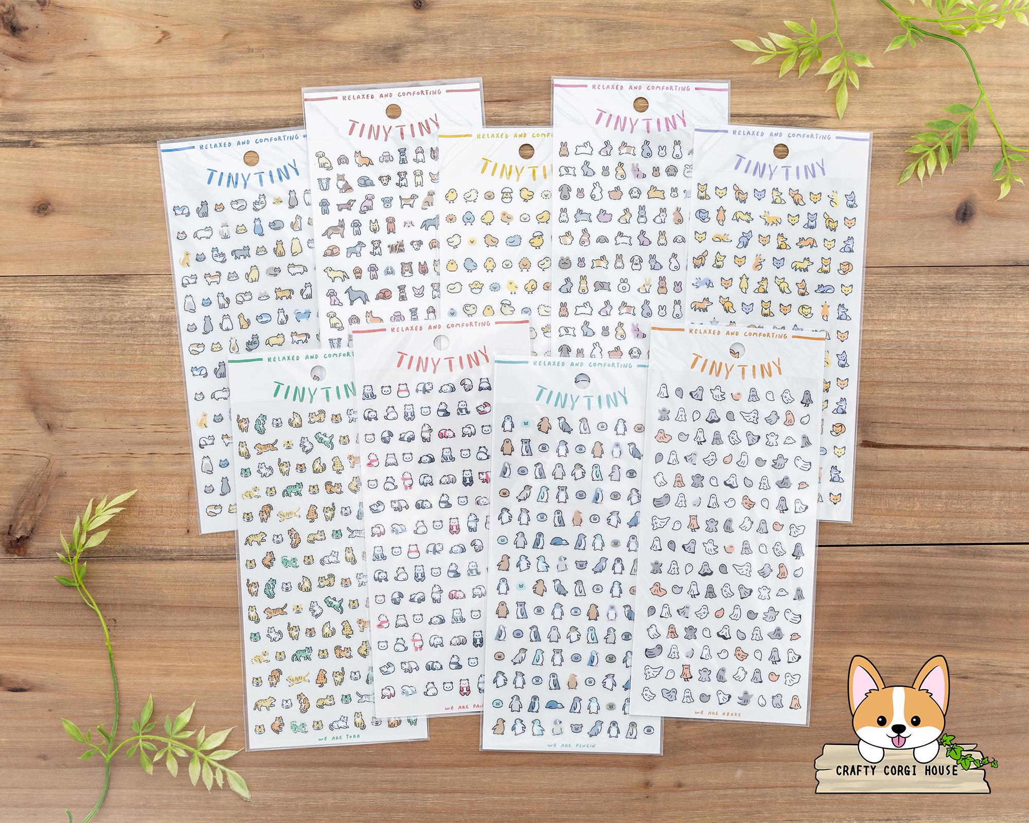 1 folha | Mind Wave | Adesivos transparentes TINY TINY | Gato - Cachorro - Pintinho - Coelho - Raposa - Tigre - Panda - Pinguim - Fantasma