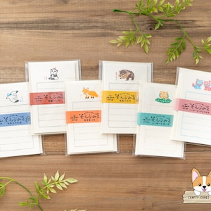 30 hojas 5 sobres / Furukawashiko / Juego de mini cartas de viaje a Japón / Gaviota marinera - Panda chino - Zorro rojo Ezo - Kibo Kuma (oso) - Shisa