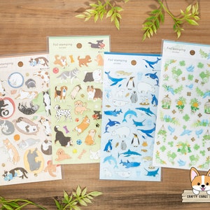 1 sheet | NB | Animal Gold Foil Clear Stickers | Cats - Dogs - Sea Creatures - Birds