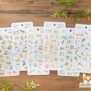 1 vel | Mindwave | Dieren CHERISH Washi-stickers | Mameshiba - Neko (kat) - Usagi (konijn) - Hamster - Shima Enaga - Panda