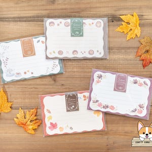 6 hojas 3 sobres / NB / Juego de minicartas troqueladas OTOÑO / Hora del té - Erizos - Flores cosmos - Hojas de otoño