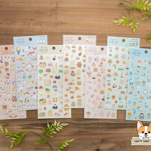 1 or 2 pc set | Kamio | Animal x Food GUGU YAMUYAMU Stickers | Panda - Shima Enaga - Cat - Bear - Rabbit - Hamster - Aquatic Animals