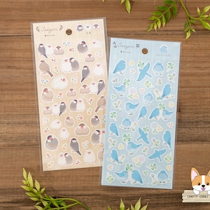 1 or 2 pc set NB SAEZURI Bird Stickers Parakeet & Cockatiel Lovebird Java Sparrow Mountain Bluebird Shima Enaga Penguin Sparrow + Bluebird