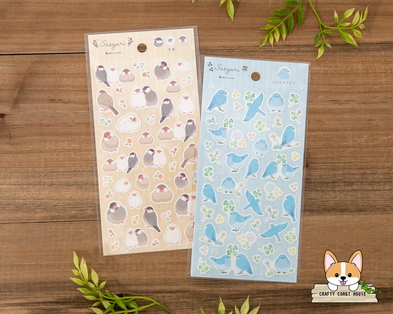 1 or 2 pc set NB SAEZURI Bird Stickers Parakeet & Cockatiel Lovebird Java Sparrow Mountain Bluebird Shima Enaga Penguin Sparrow + Bluebird