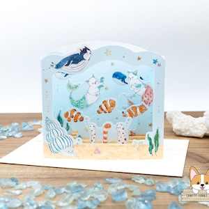 1 tarjeta, 1 sobre / Activo x Tocoro Comugi / Tarjeta de felicitación Whimsical Cat Summer 3D Box / Sakura Blooming Line - Sakura Viewing