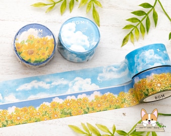 1 or 2 pc set | 20mm | BGM | SUMMER LIMITED Foil Washi Tape | Sunny Sky (Airplane & Paper Airplane) - Sunflower Field