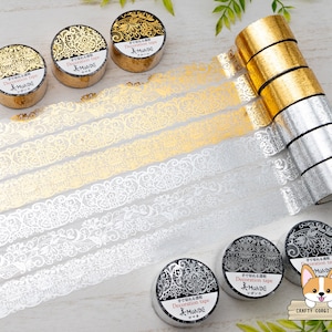 1 rol | 20 mm | Kamiiso SAIEN | MONDE doorzichtige tape met gouden of zilveren foliekant | Fleuret - Romanee - Elegance