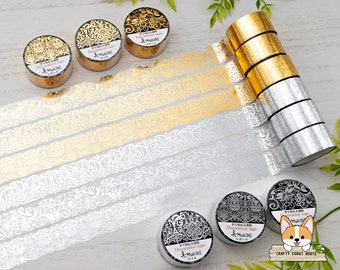 1 or 3 pc set | 20mm | Kamiiso SAIEN | MONDE Gold or Silver Foil Lace Clear Tape | Fleuret - Romanee - Elegance