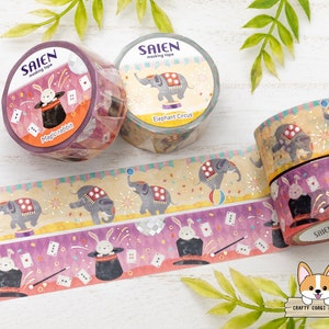1 rol | 20 mm | Kamiiso SAIEN | Washi-tape goudfolie x zilverfolie | Olifantencircus - Magisch konijn