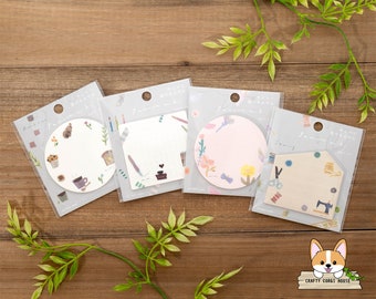 20 sheets | Art Print Japan x Tamura Miki | Chigir-e Style Washi Art Translucent Sticky Memo Pad | Cafe Time - Stationery - Flowers - Sewing