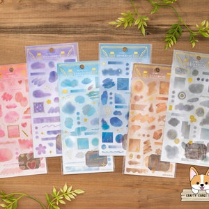 1 sheet | Kamio | IRODE KATARU (Speak In Color) Gold Foil Tracing Paper Stickers | Pink - Purple - Light Blue - Blue - Brown - Gray