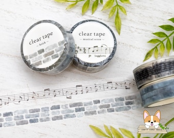 1 or 2 pc set | 15mm | Mind Wave | Clear Matte PET Tape | Musical Score - Brick