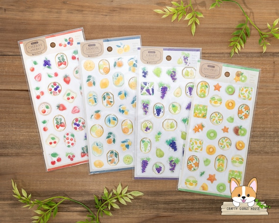 1 sheet | NB Co | Orchard Fruits Gold Foil Gel Stickers | Cherry Berry - Lemon Orange Lime - Grape Pear - Kiwi Star Fruit Mint