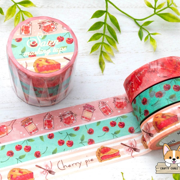 3 pc set | 15mm | Kamiiso SAIEN | Fruit Washi Tape | Cherry Jam - Cherries - Cherrie Pie