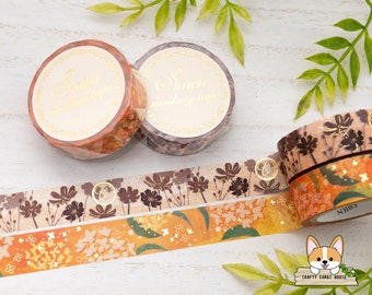 1 roll | 15mm | Kamiiso SAIEN | Fall Flower Gold Foil Washi Tape | Chocolate Cosmos - Osmanthus